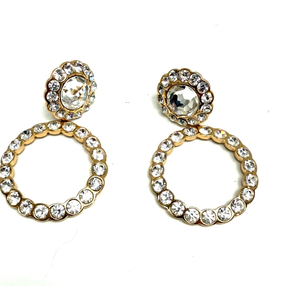 Elegant Christian Dior Vintage Gold Plated & Silver Crystal Large Hoop Earrings - Picture 7 of 11